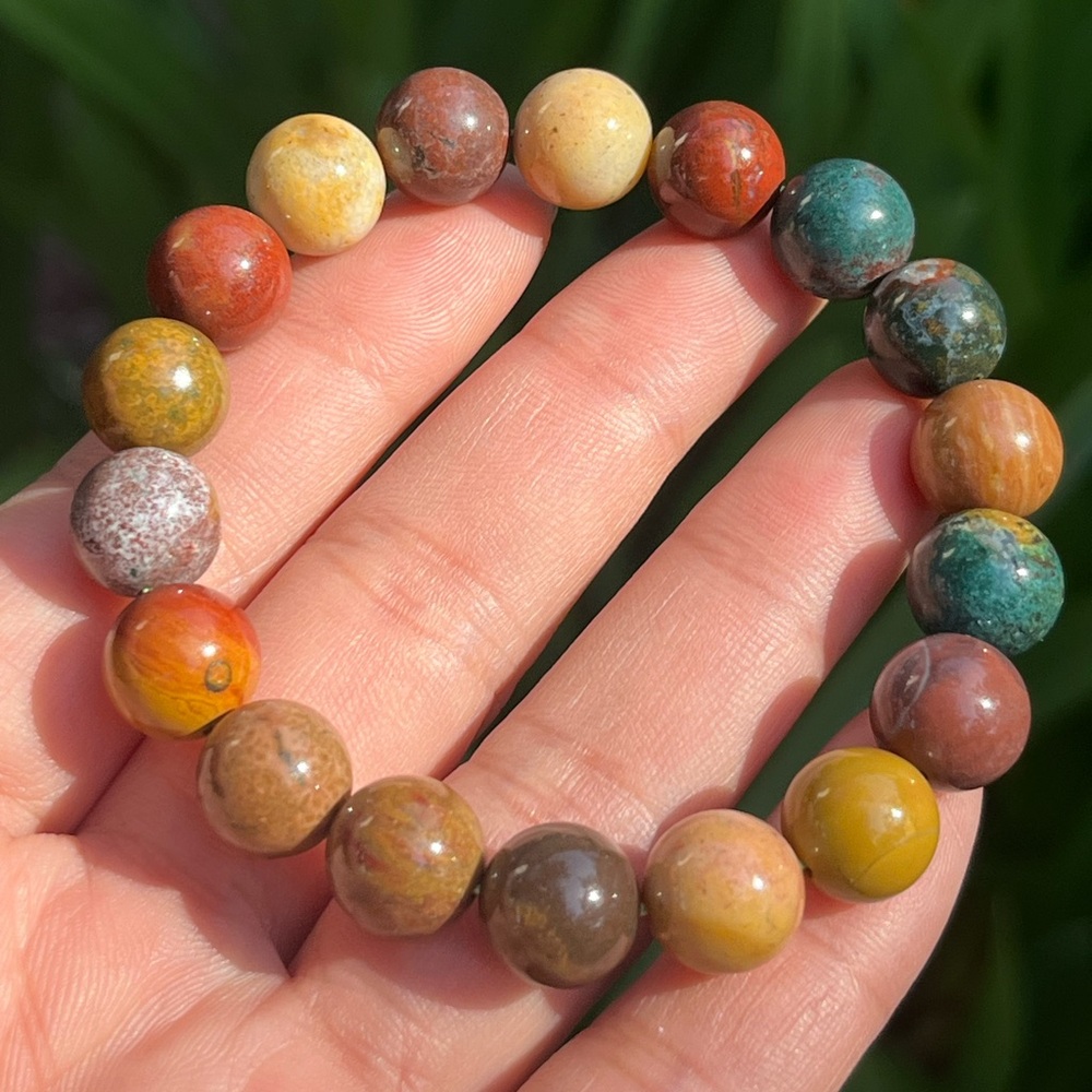 10mm strechable‎ multi color ocean jasper bracelet